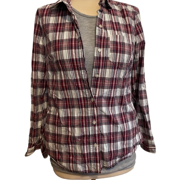 Gap Boyfriend Fit Heritage Poplin Warm Plaid Button Down Shirt Size XS - Picture 6 of 7